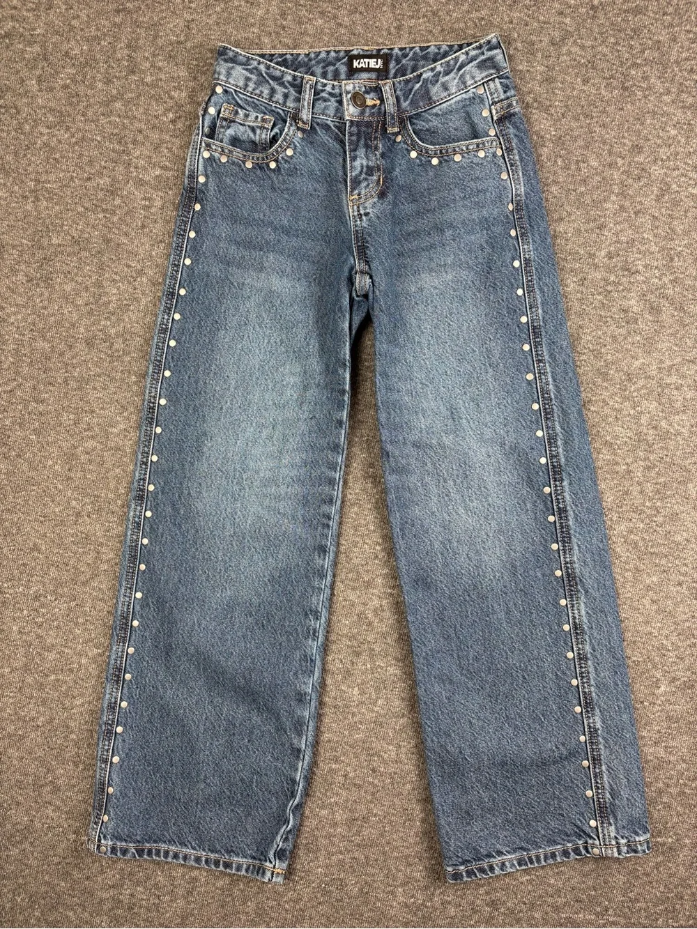 KatieJ NYC Girls 10 Metal Stud Accent Wide Leg Straight Jeans Y2K Streewear